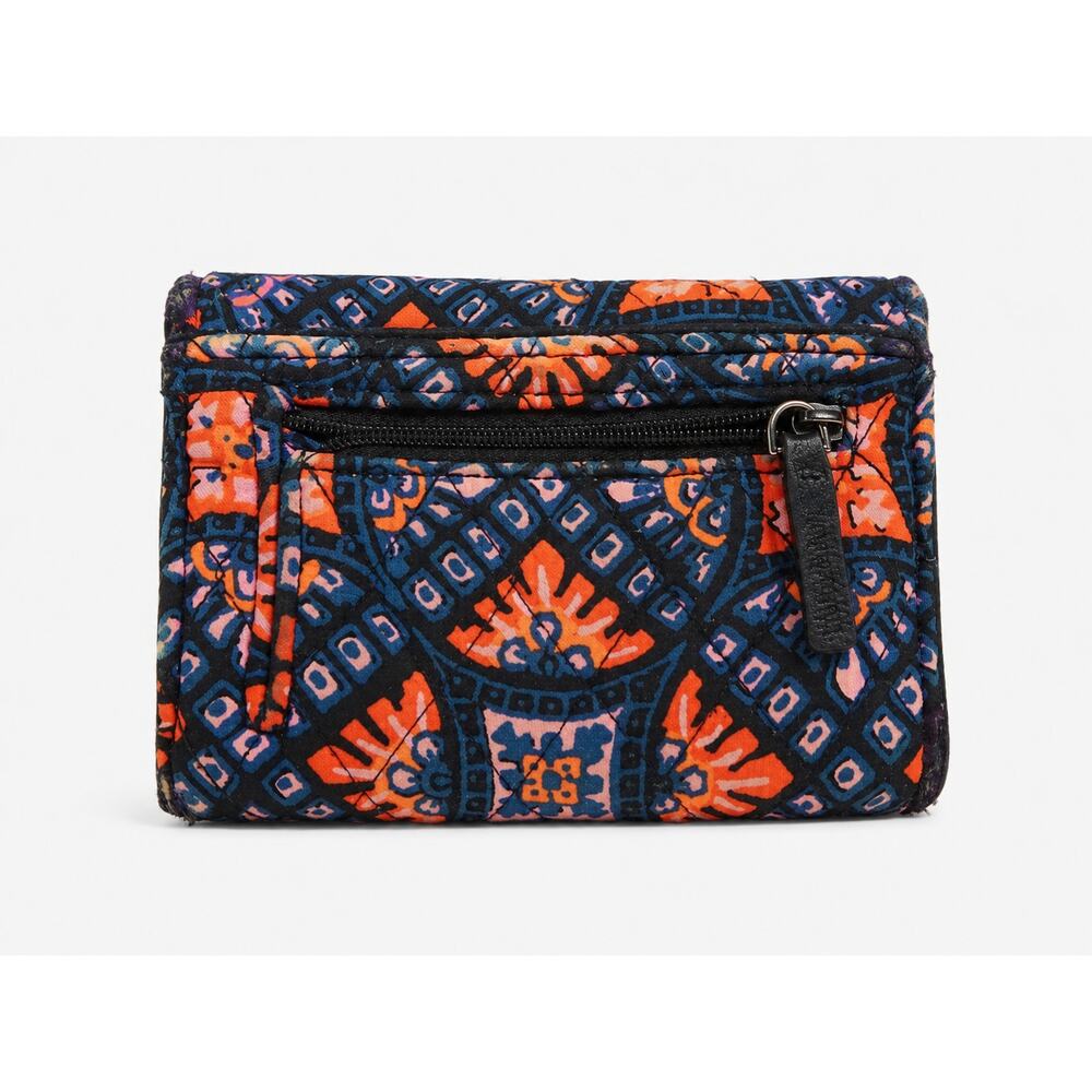 Vera Bradley Quilted Trifold Wallet Blue Orange Floral 4 x 5.5 - Picture 4 of 4